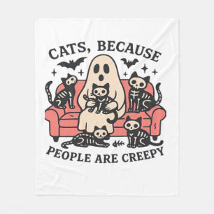 Cats People Are Creepy Skeleton Halloween Tee Over Fleece Blanket