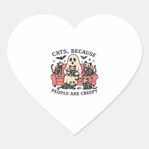 Cats People Are Creepy Skeleton Halloween Tee Over Heart Sticker