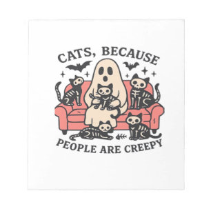Cats People Are Creepy Skeleton Halloween Tee Over Notepad
