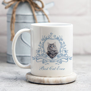 Cat's Photo in a Chinoiserie Crest   Best Cat Ever Coffee Mug