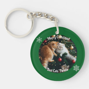 Cats Photo In Christmas Tree , Personalized Key Ring