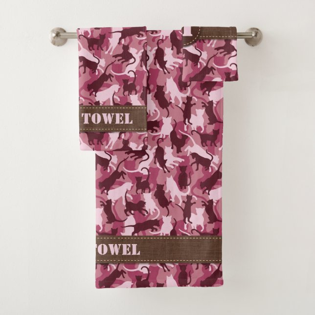 Cats Pink Camouflage Bath Towel Set (Insitu)