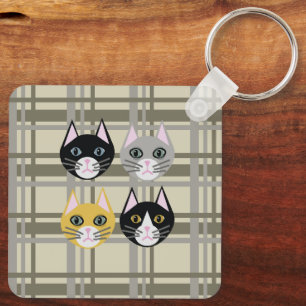 Cats plaid gray/cream key ring