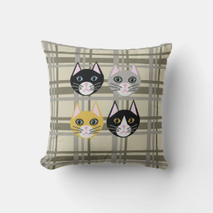Cats plaid grey/cream cushion