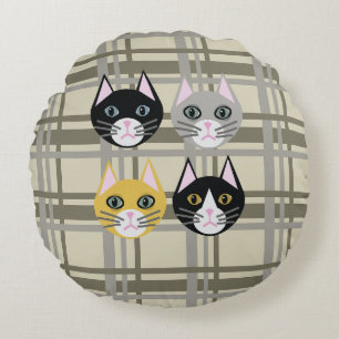 Cats plaid grey/cream round cushion