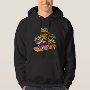 Cats Play Skateboard Wearing Glasses Hip Hop Hat Hoodie