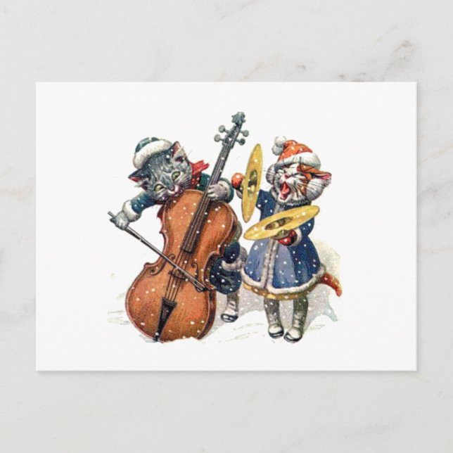 Cats Play the Cello and Cymbals in the Snow Postcard (Front)