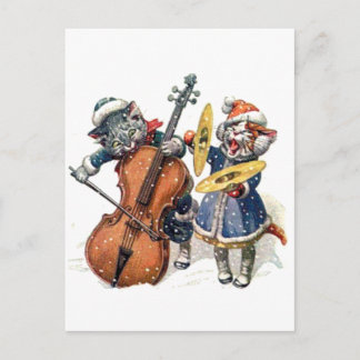 Cats Play the Cello and Cymbals in the Snow Postcard