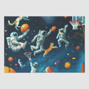 Cats Playing Basketball in Space with Astronauts Tissue Paper