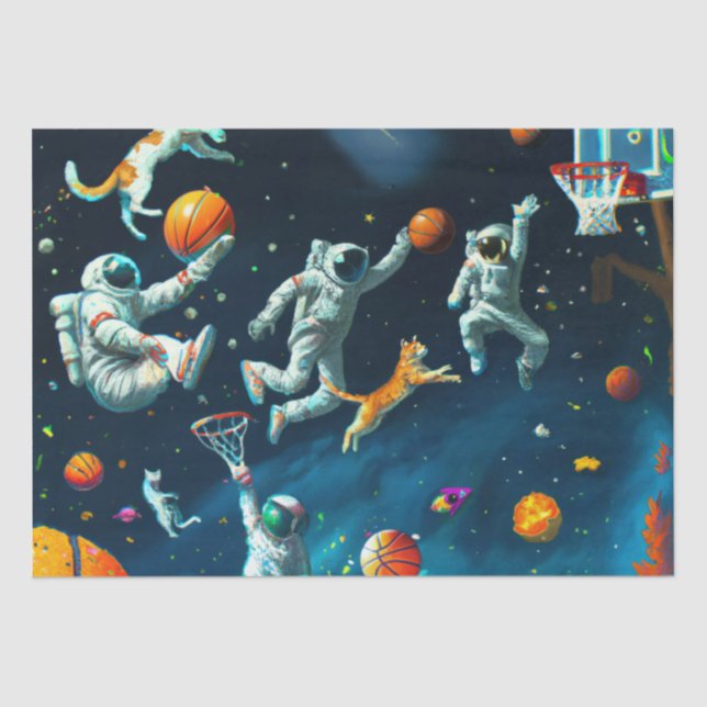Cats Playing Basketball in Space with Astronauts Tissue Paper (Front)