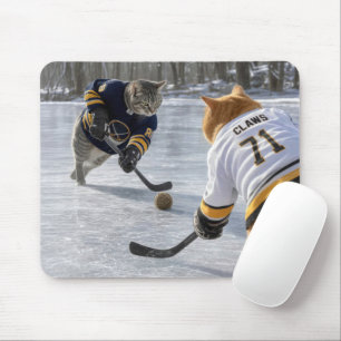 Cats Playing Ice Hockey with Ball of Yarn Mouse Pad
