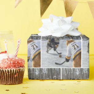 Cats Playing Ice Hockey with Ball of Yarn Wrapping Paper
