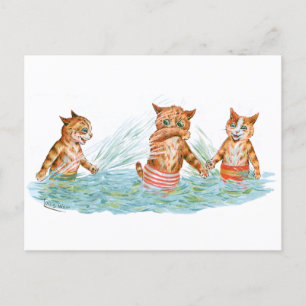 Cats Playing in Water Louis Wain Postcard