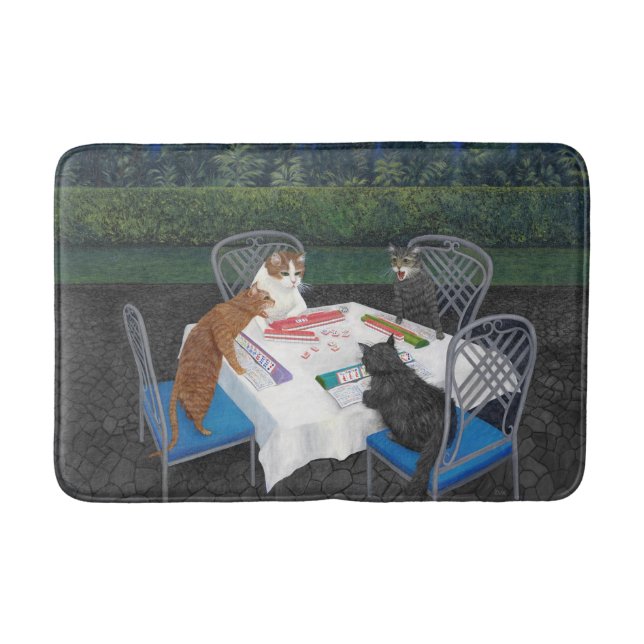 Cats Playing Mahjong Bath Mat (Front)