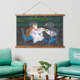 Cats Playing Mahjong Hanging Tapestry