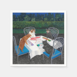 Cats Playing Mahjong in the Garden Napkin