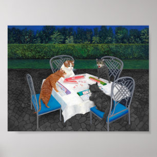 Cats Playing Mahjong Poster