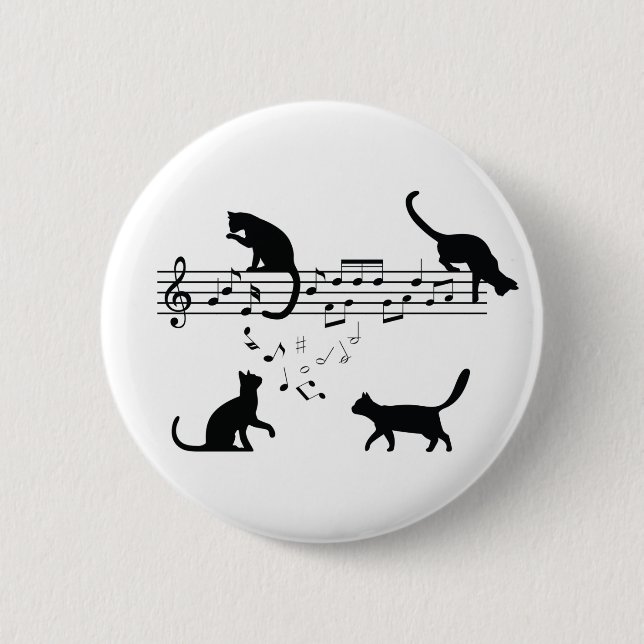 Cats Playing Music Notes 6 Cm Round Badge (Front)