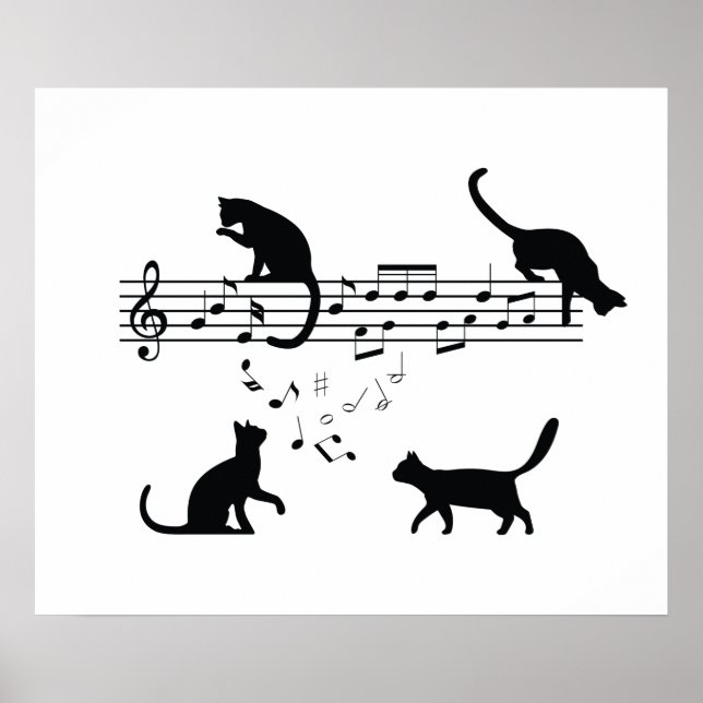 Cats Playing Music Notes Poster (Front)