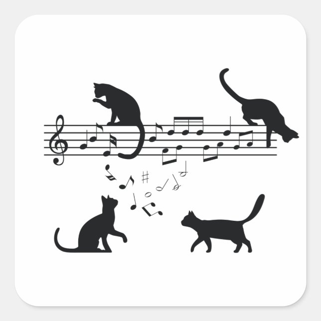 Cats Playing Music Notes Square Sticker (Front)