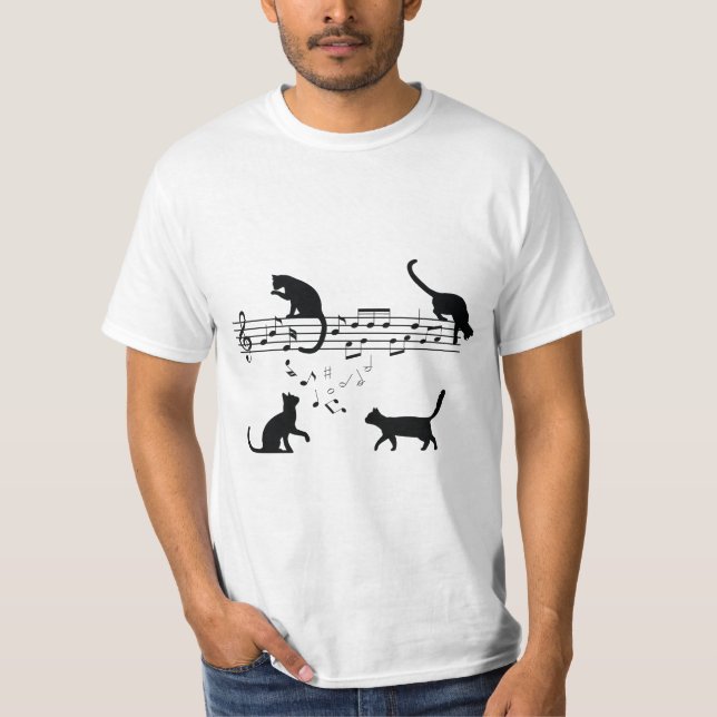Cats Playing Music Notes T-Shirt (Front)