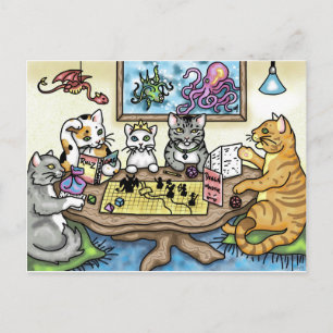 Cats Playing Pathfinder by Carrie Michael Postcard