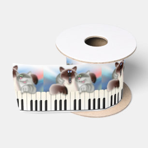 Cats Playing Piano Satin Ribbon