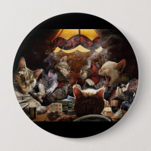 Cats playing poker   10 cm round badge