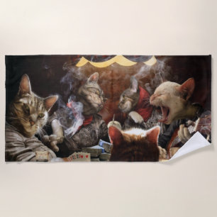 Cats playing poker beach towel