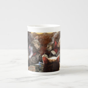 Cats playing poker   bone china mug