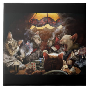 Cats playing poker   ceramic tile