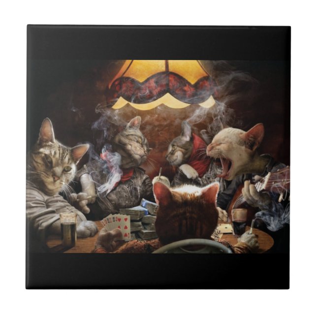 Cats playing poker   ceramic tile (Front)