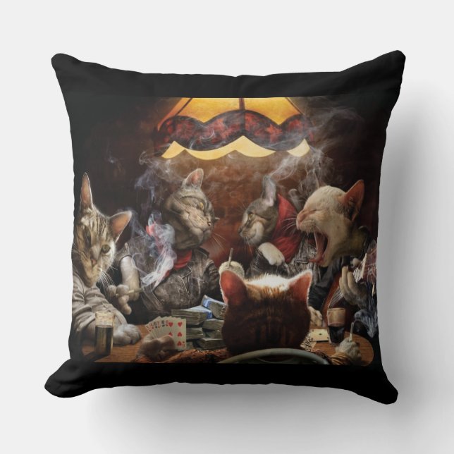 Cats playing poker  cushion (Front)