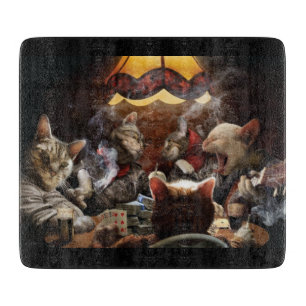 Cats playing poker   cutting board