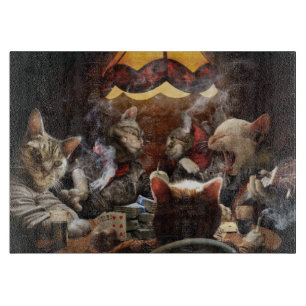 Cats playing poker  cutting board