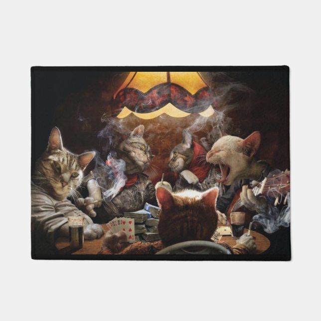 Cats playing poker  doormat (Front)