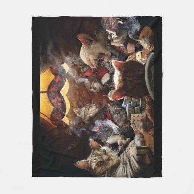 Cats playing poker  fleece blanket (Front)