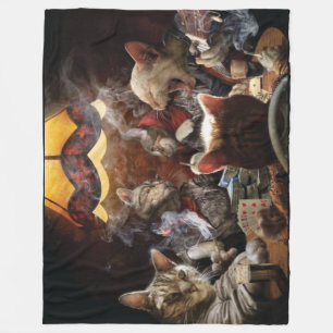 Cats playing poker fleece blanket