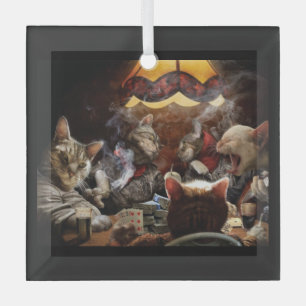 Cats playing poker glass tree decoration