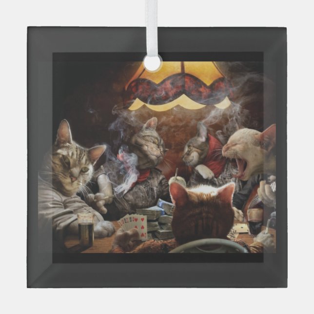 Cats playing poker   glass tree decoration (Front)