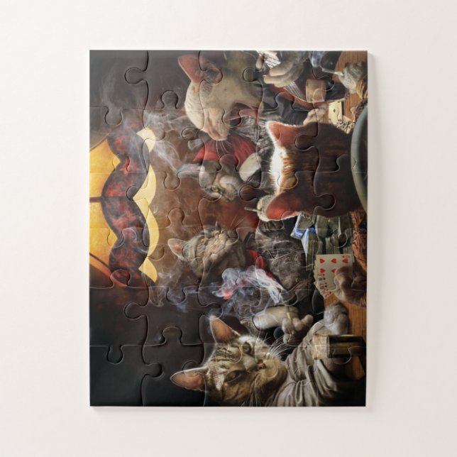 Cats playing poker  jigsaw puzzle (Vertical)