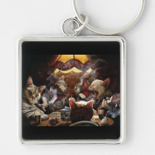 Cats playing poker key ring