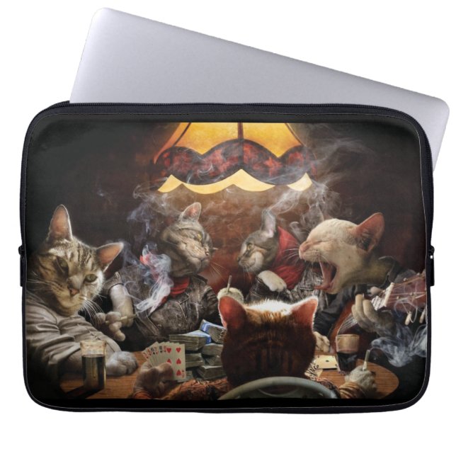 Cats playing poker  laptop sleeve (Front)
