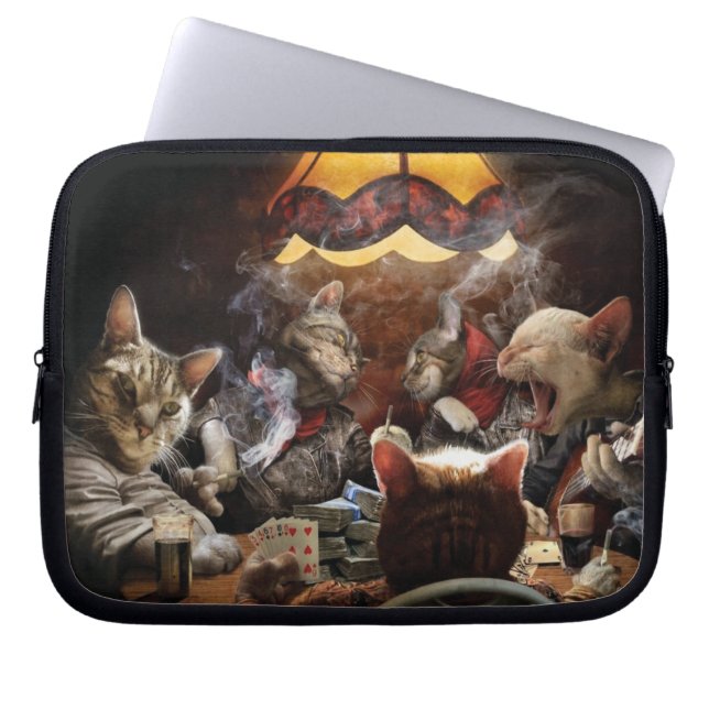 Cats playing poker  laptop sleeve (Front)