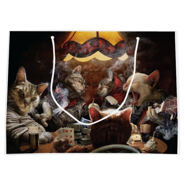 Cats playing poker  large gift bag (Front)