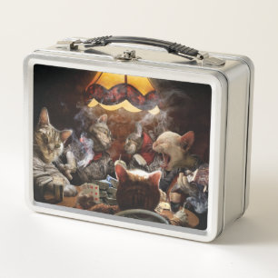 Cats playing poker  metal lunch box