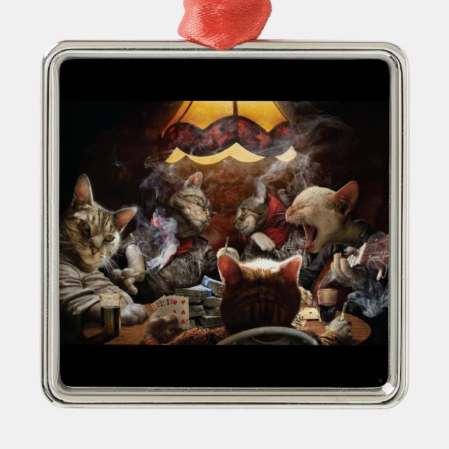 Cats playing poker  metal ornament (Front)