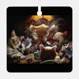 Cats playing poker metal tree decoration
