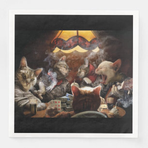 Cats playing poker napkin