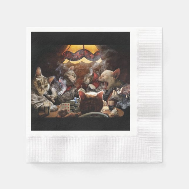 Cats playing poker napkin (Front)